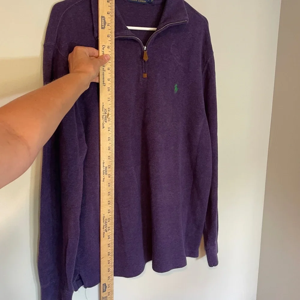 Polo Ralph Lauren Mens Purple Cotton Quarter Zip Pullover Sweater‎ Large Preppy